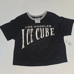Ice Cube Los Angeles Crop Jersey Black Mesh 69 Graphic Shirt Womens Large NWT